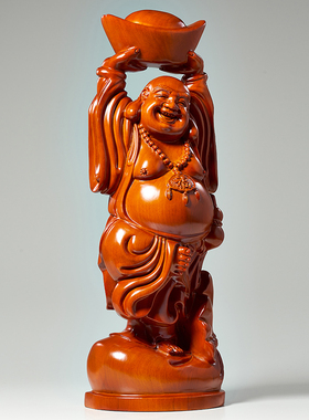 花梨木雕托元宝弥勒佛像摆件红木雕刻工艺品大肚笑佛公司家居供奉