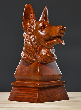 花梨木雕狗头摆件工艺品