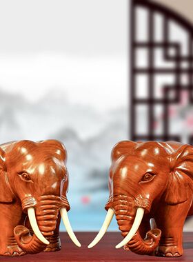 定制黑檀木雕刻大象摆件实