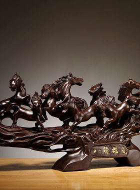 定制黑檀木雕马摆件八骏雄