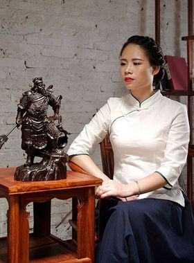 定制黑檀木雕关公立刀摆件