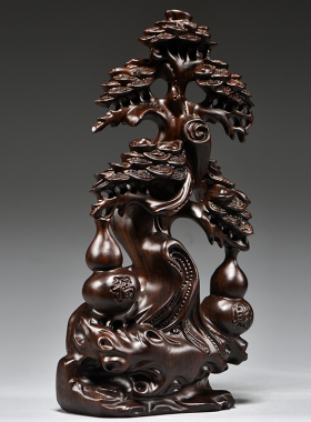 摇钱树黑檀木雕树摆件摇钱树实木