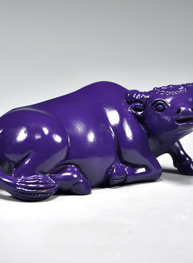 紫色木雕水牛摆件木制十二生肖