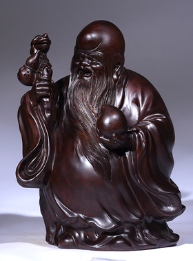 玄关实木质红木寿星祝福木雕摆件
