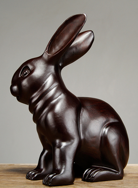 黑檀木雕刻家居客厅动物兔子摆件