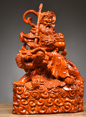 雕刻客厅赵公明神像摆件花梨玄关