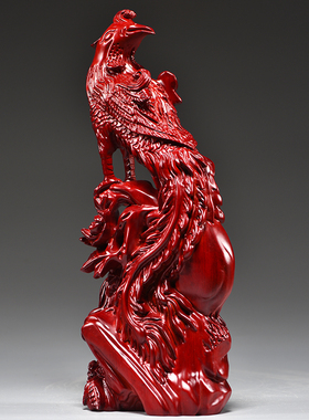 红色雕刻吉祥凤凰摆件