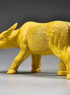 黄色木雕牛摆件十二生肖动物装饰