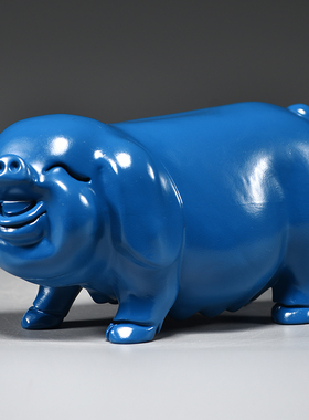 蓝色木质猪摆件木头雕刻十二生肖