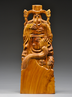 香樟木雕财神爷摆件文财神工艺品