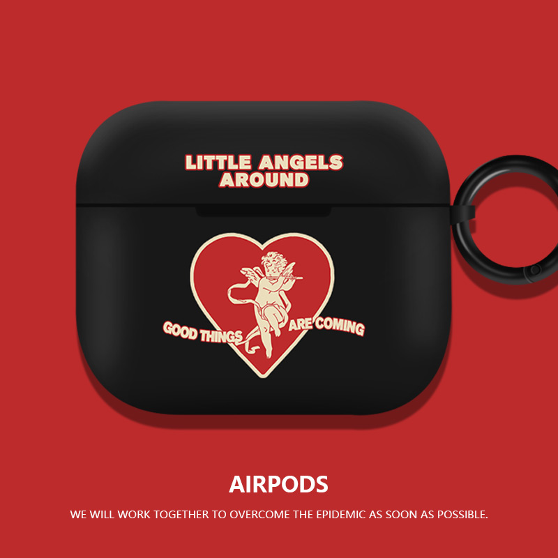 适用airpods3保护套黑色原创爱心好运天使苹果蓝牙耳机airpodspro保护壳ins风创意二代软pro2新三代硅胶