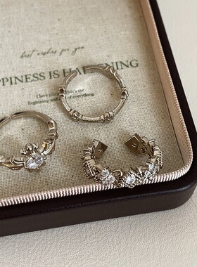 ins风克罗十字架花朵锆石咖金色戒指女个性独特百搭时尚指环戒子