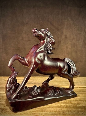 黑檀木雕马摆件实木质雕刻马到成功十二生肖马家居装饰工艺品