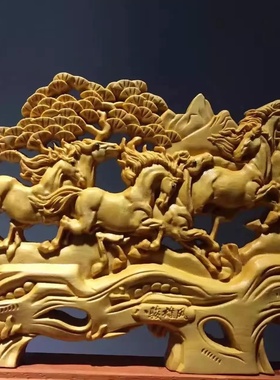 崖柏八骏马根雕木雕整料雕刻木质摆件八骏雄风工艺品家居摆件