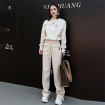 Casual Wear Hitch Fashion Sports Suit Women Autumn winter New temperament Aging Thickened Sweatshirt Broadlegged Pants Two-piece Set