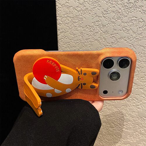 可爱卡通长腿猫咪适用三星w26手机壳w25filp支架w24filp立体zfold7呆萌zfold6创新5橙色galaxy防摔仿皮折叠屏 - 图2