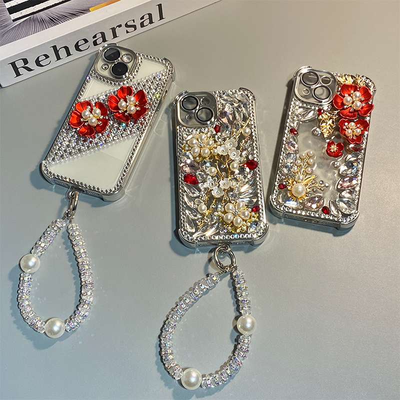 钻石珍珠花朵适用华为荣耀500pro手机壳400水钻300lite立体200por挂链100韩系90日韩80防摔70软60/50se/honor - 图2