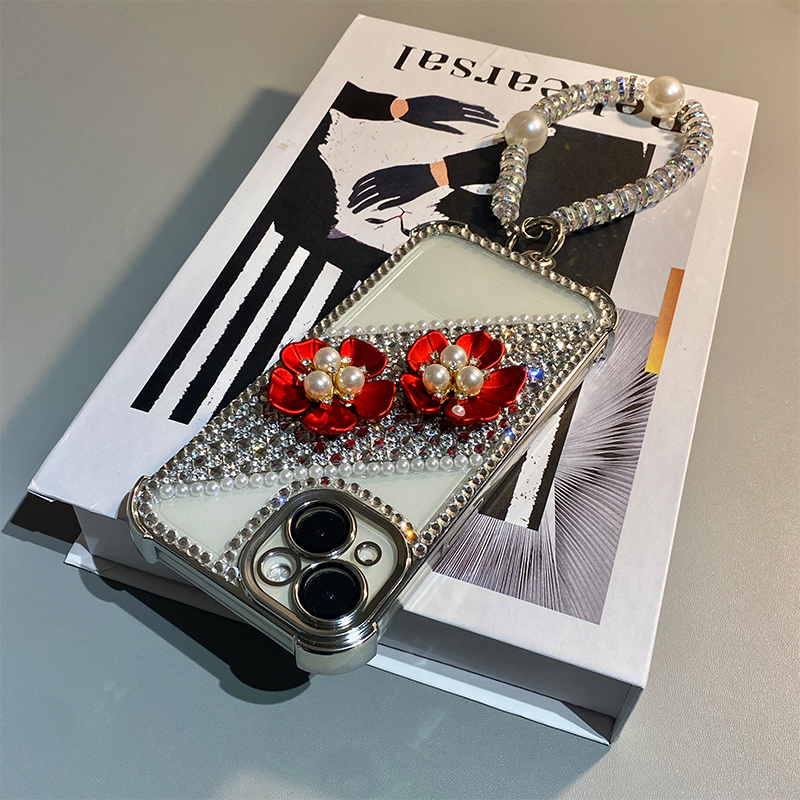 钻石珍珠花朵适用华为荣耀500pro手机壳400水钻300lite立体200por挂链100韩系90日韩80防摔70软60/50se/honor - 图3