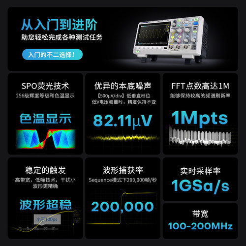 【人气】鼎阳1G 数字示波器200M带宽 SDS1202/1104/1204/1102X-C - 图1
