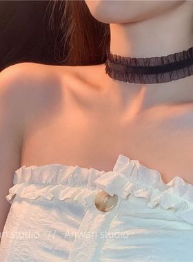 丝绒荷叶边锁骨链choker高端蕾丝甜美项链女网红项圈脖饰颈带短款