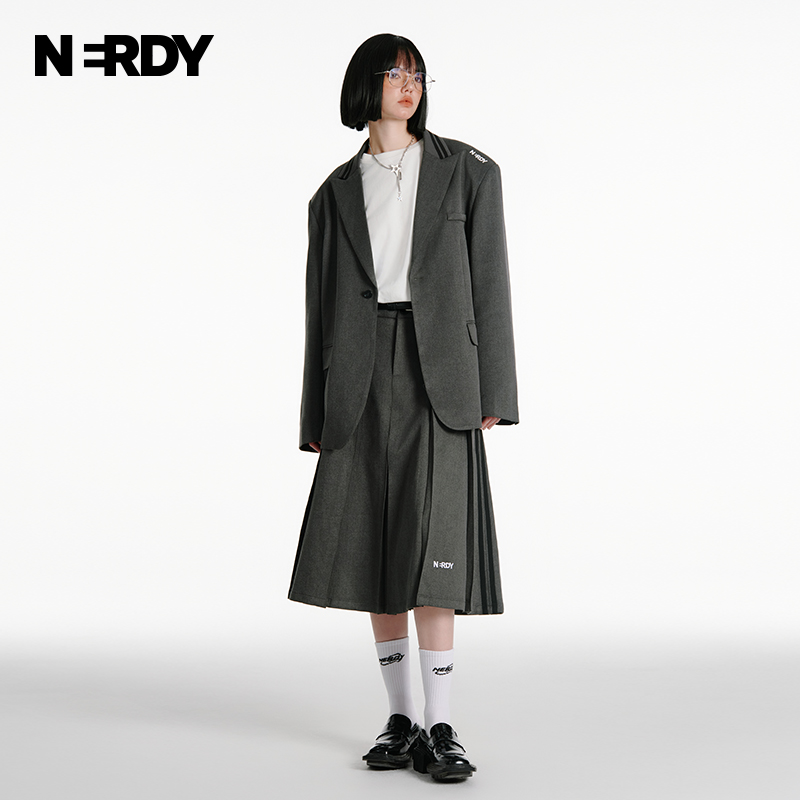 NERDY2024春季新品廓形垫肩女款西装半身裙套装时尚休闲情侣同款