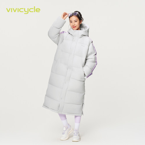 VIVICYCLE2024冬新款撞色logo织带情侣宽松长款羽绒服女保暖外套 - 图2