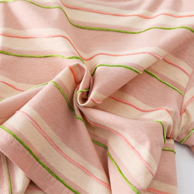 Different parent-child outfits striped mother-daughter mother-child family of three and four summer 2025 new embroidered T-shirt short sleeves