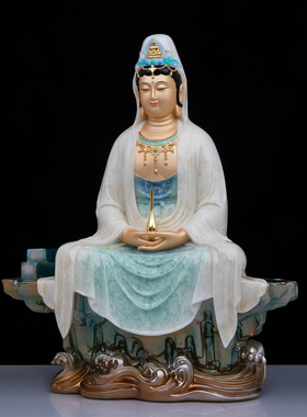 观世音菩萨佛像汉白玉坐山观音像自在观音佛像禅定观音供奉摆件