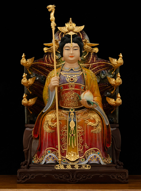 台湾黄铜彩绘玉帝王母佛像玉皇大帝王母娘娘神像祝福家用供奉摆件