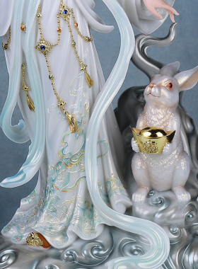 嫦娥神像汉白玉嫦娥仙子玉兔太阴星君娘娘神像家用佛堂供奉摆件
