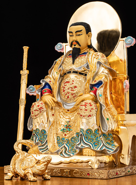 真武大帝神像铜鎏金家居摆件