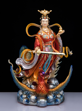九天玄女神像全铜彩绘九天圣母娘娘站像玄母天尊佛像供奉摆件