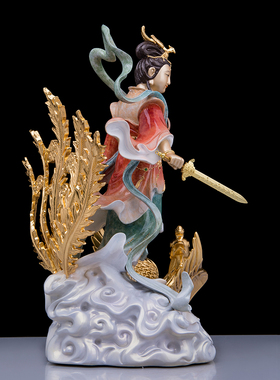 九天玄女神像台湾铜珐琅彩掐丝踏凤九天圣母娘娘女战神供奉摆件