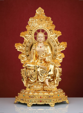 地藏王菩萨铜贴金家用摆件