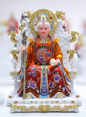 泰山娘娘神像碧霞元君神像汉白玉泰山老母彩绘神像家用供奉摆件