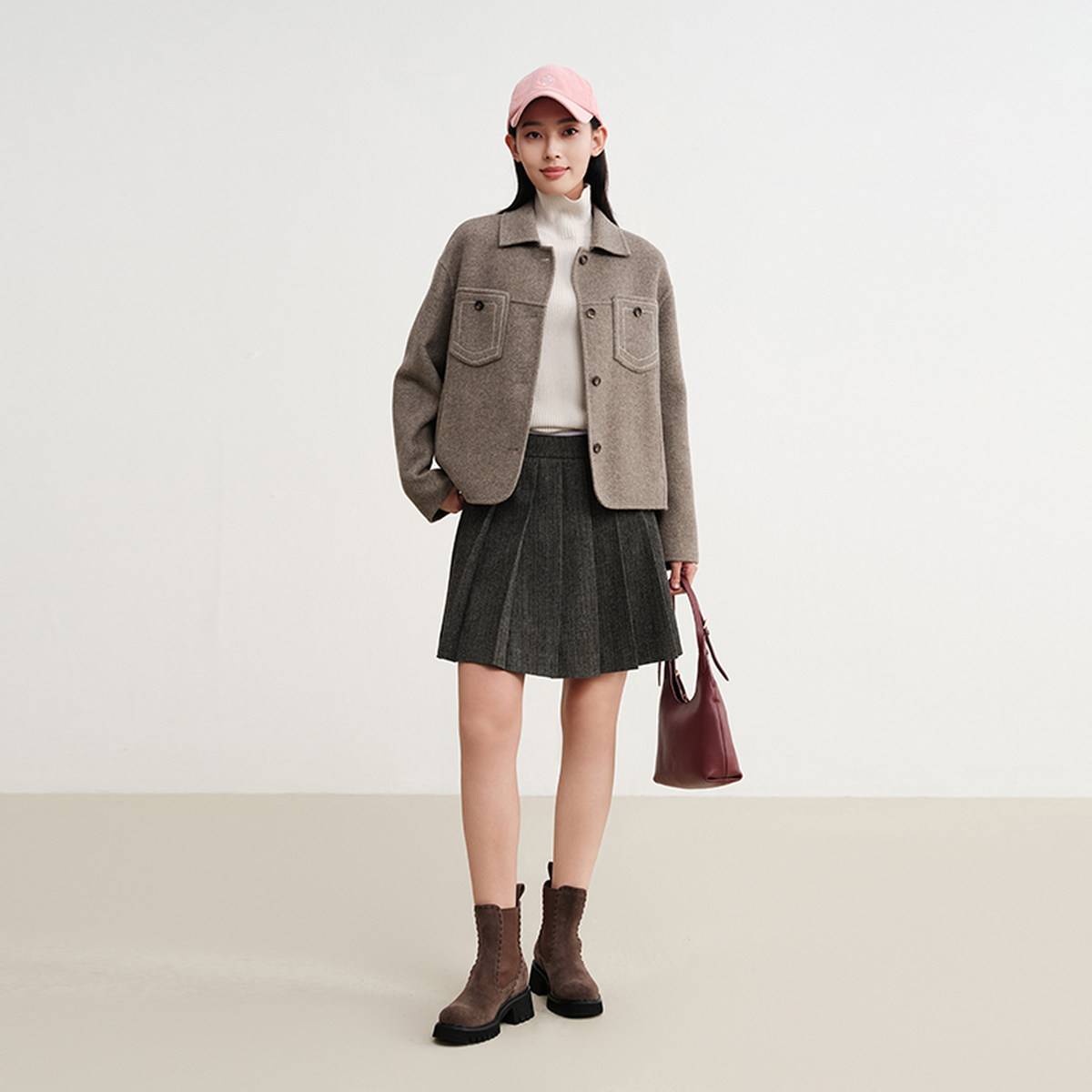 EP雅莹2025秋装新款女装 100绵羊毛气质短款翻领衬衫式外套1509A,淘宝优惠券,粉丝福利购,淘宝优惠卷