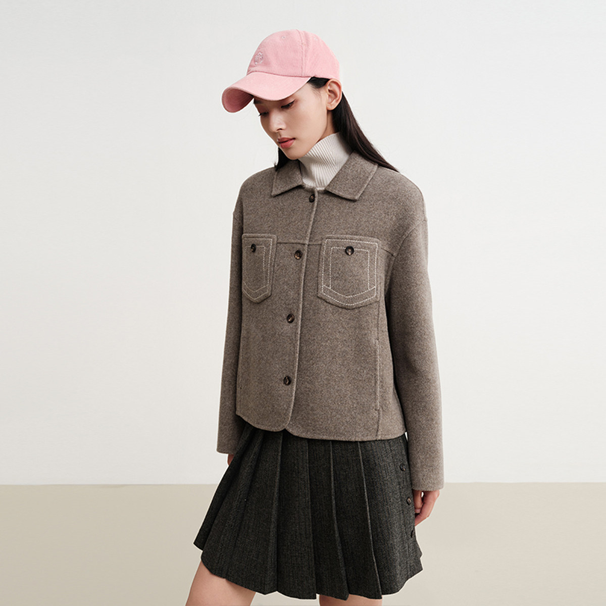 EP雅莹2025秋装新款女装 100绵羊毛气质短款翻领衬衫式外套1509A,淘宝优惠券,粉丝福利购,淘宝优惠卷