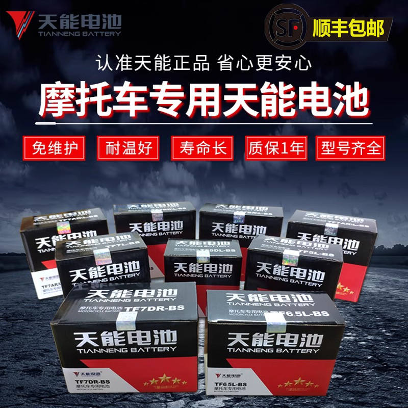 天能踏板摩托车电瓶12V7A适配豪迈豪爵悦星125YTX7A-BS免维护电池 - 图0