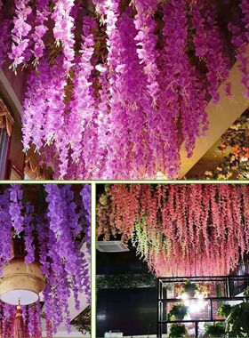 仿真紫藤花假花紫罗兰吊顶加墙面内婚庆装饰藤条塑料
