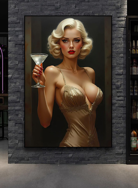 复古油画风性感美女挂画酒吧夜店