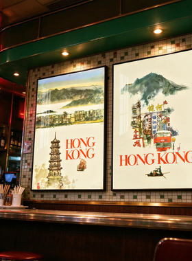 港式冰室装饰画私房菜茶餐厅打卡区背景墙挂画清吧酒吧旅行社壁画