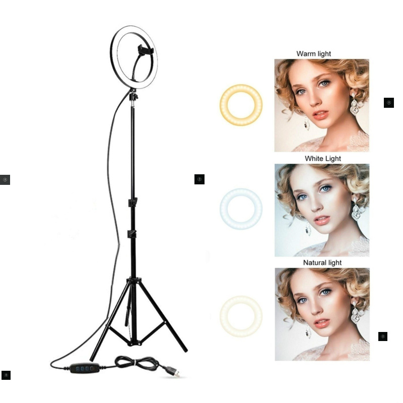 Dimmable LED Selfie Ring Light Video Live Light tripod stand - 图0