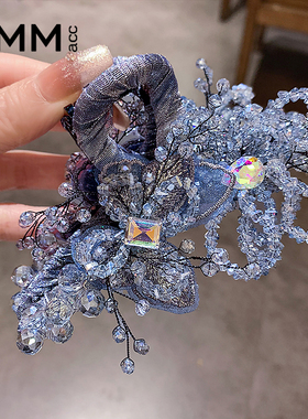 高级感蓝色水晶蝴蝶流苏鲨鱼夹