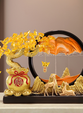 发财树流沙画招财鹿摆件