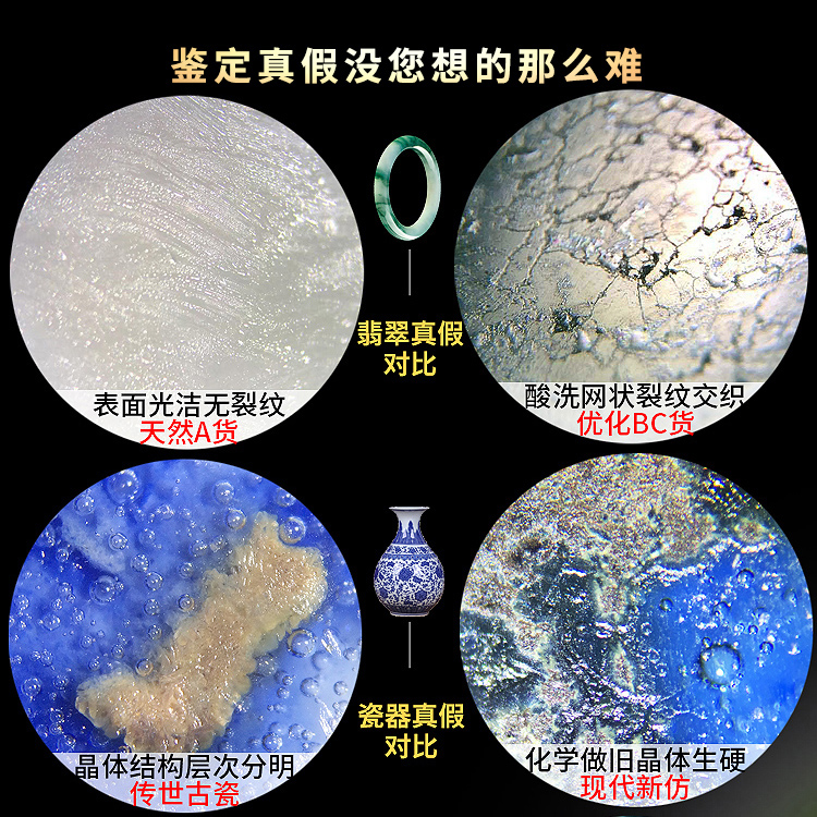 卡兰德新款手机夹100倍折射光放大镜带灯400倍显微镜古玩鉴别仪可连接手机不遮挡屏幕翡翠玉石古玩珠宝鉴定具 - 图0