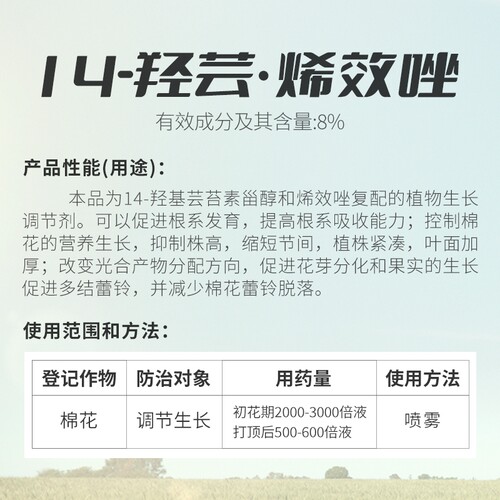 呱呱乐14-羟芸烯效唑羟基甾醇棉花植物生长调节剂悬浮剂农用农药 - 图1