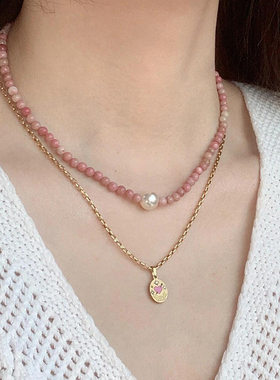 樱花粉红纹石锁骨链色好薄利多销