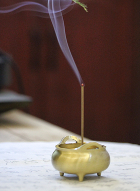 纯铜仿古迷你茶道线香插小香炉
