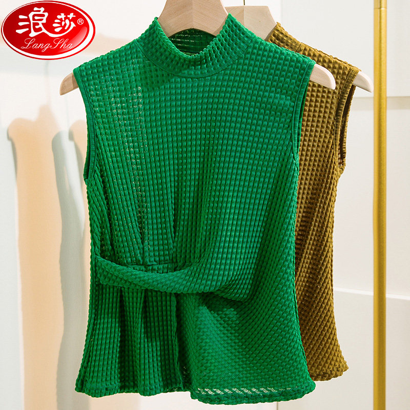 浪莎正品2025秋季新款半高领蕾丝打底衫女无袖修身女装韩式背心,淘宝优惠券,粉丝福利购,淘宝优惠卷