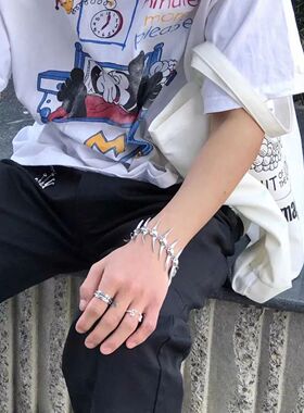 自主银色荆棘角刺鱼骨手链情侣时尚原创手环女小众朋克嘻哈辣妹风